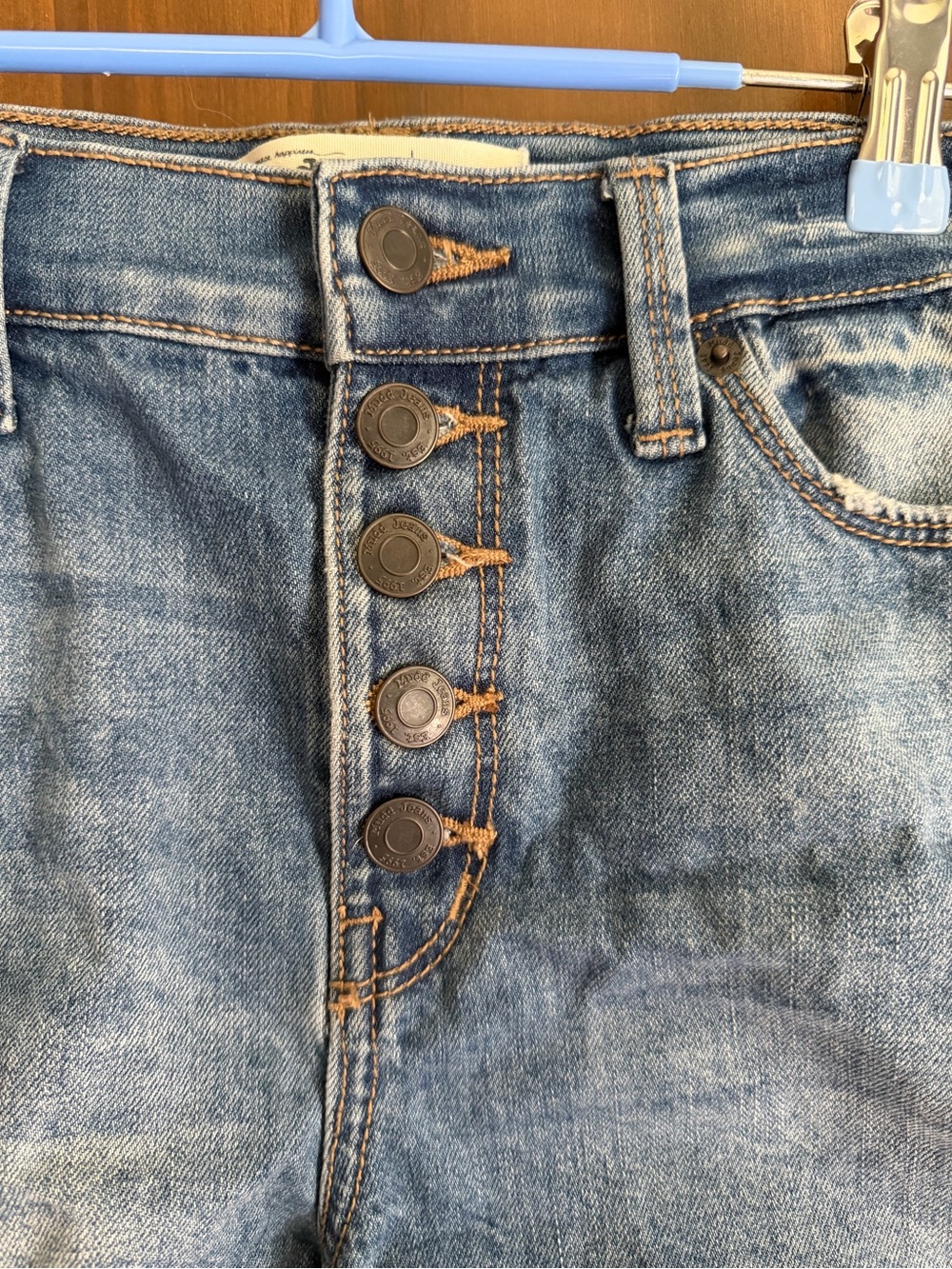 Mudd Distressed Button-Front Denim Shorts - Blue - Picture 2 of 8